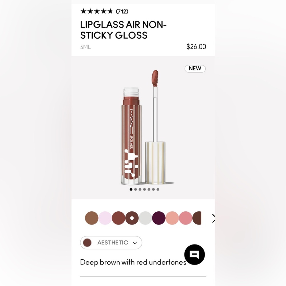MAC Cosmetics 
Lipglass AIR  lipgloss NIB $26
In Shade 228 AESTHETIC